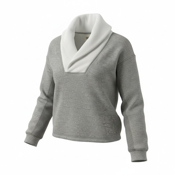 Grey Ultra‑Soft Sweatshirt with Fleece Shawl Collar  fr UpWest / Small - Picture 2 of 5